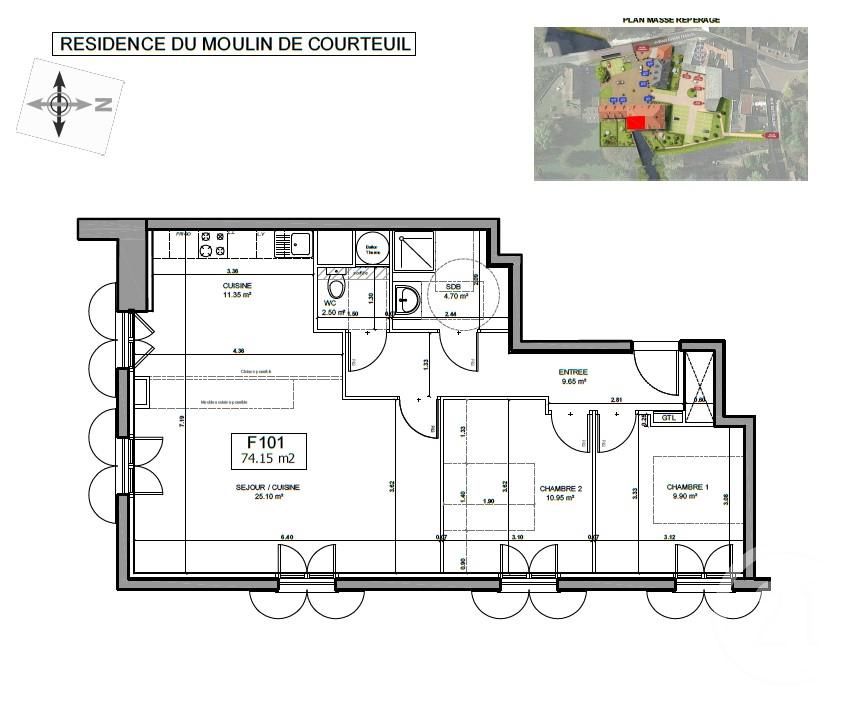 Appartement F3 à vendre - 3 pièces - 74.15 m2 - COURTEUIL - Miniature 3