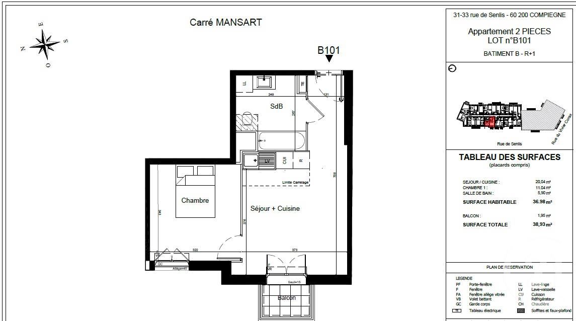 Appartement F2 à vendre - 2 pièces - 36.98 m2 - COMPIEGNE - Miniature 4