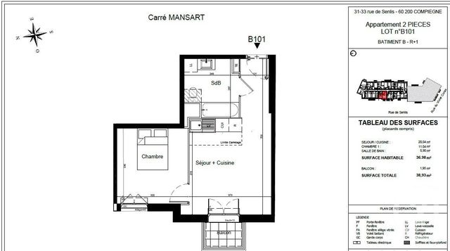 Appartement F2 à vendre - 2 pièces - 36.98 m2 - COMPIEGNE - 60 - PICARDIE - Century 21 Infinity