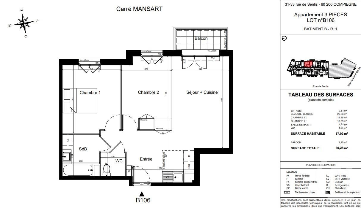 Appartement F3 à vendre - 3 pièces - 57.03 m2 - COMPIEGNE - Miniature 3