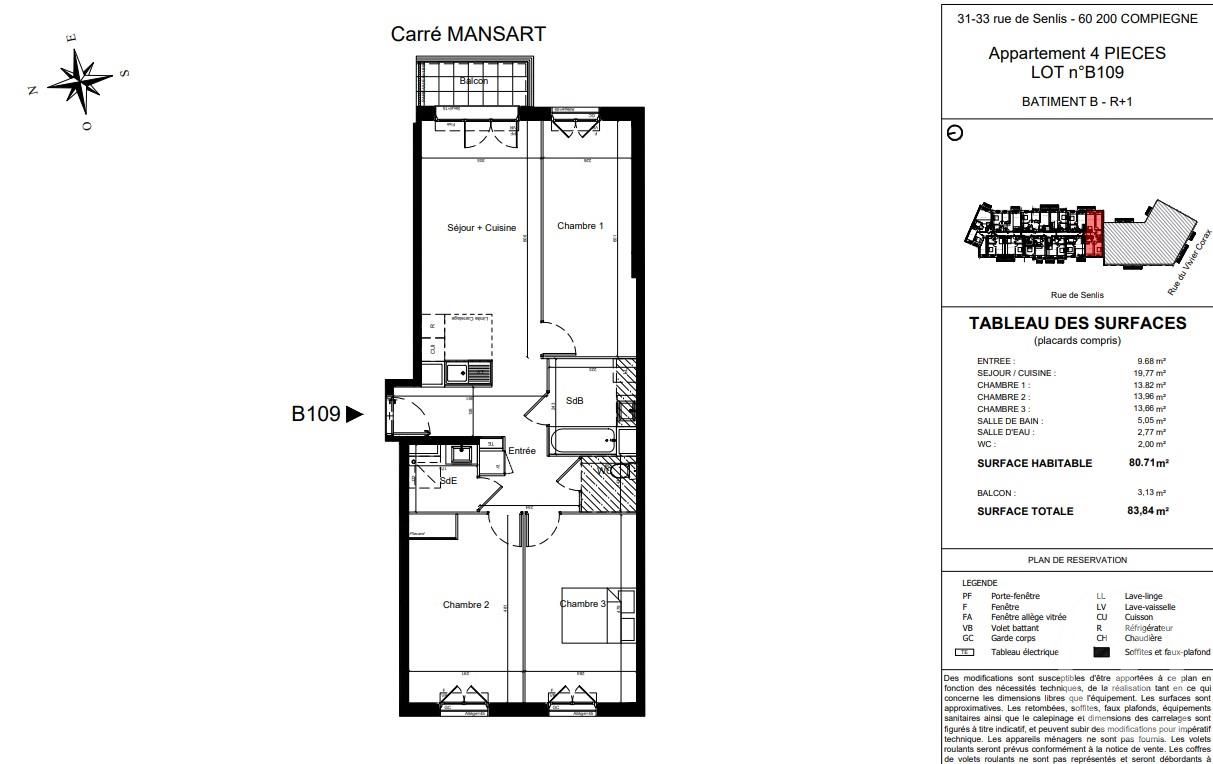 Appartement F4 à vendre - 4 pièces - 80.71 m2 - COMPIEGNE - Miniature 3