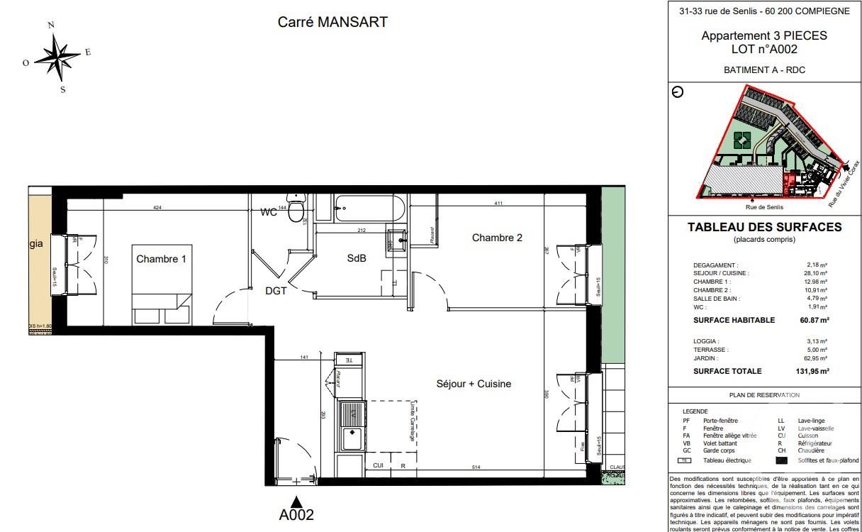 Appartement F3 à vendre - 3 pièces - 60.87 m2 - COMPIEGNE - Miniature 4