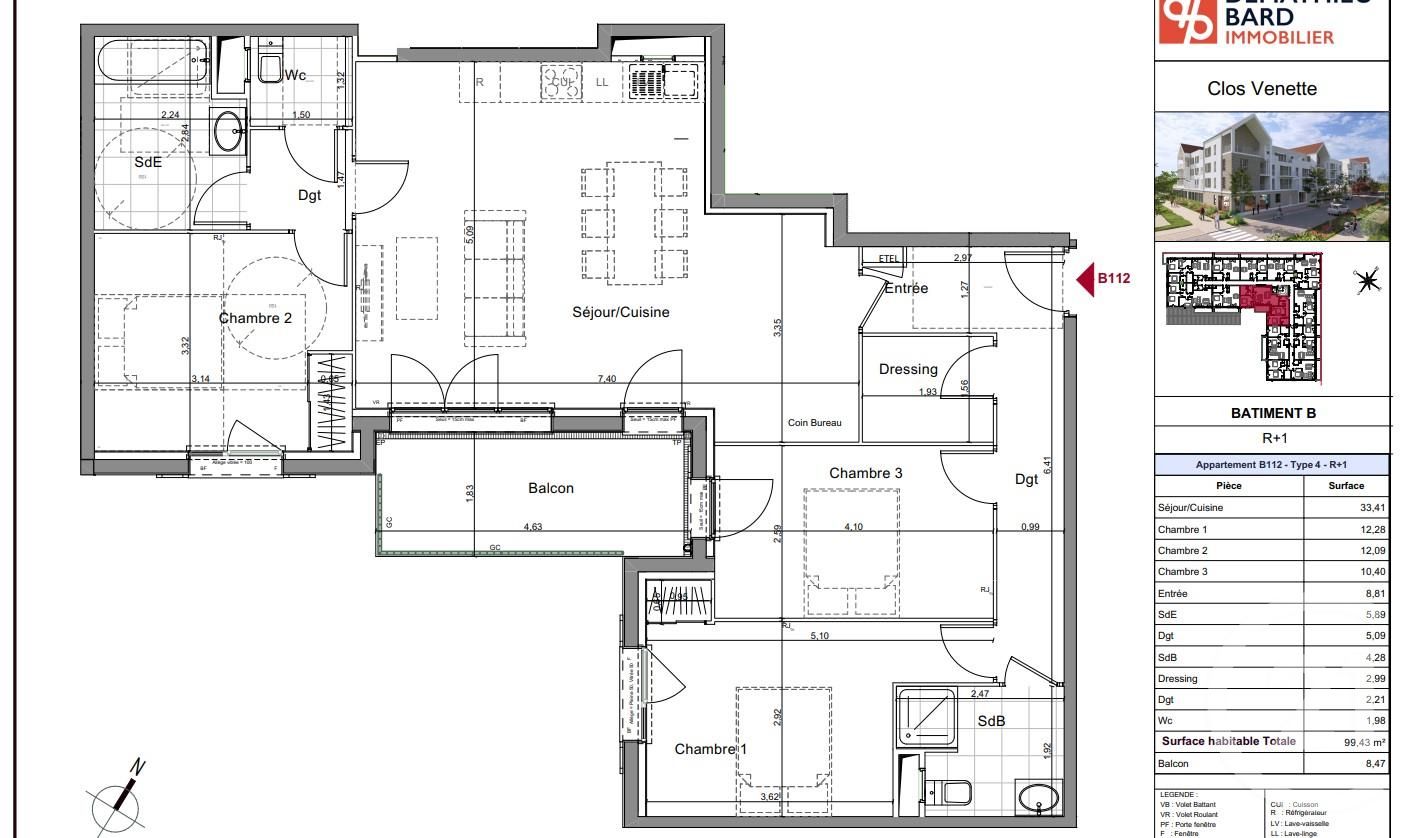 Appartement F4 à vendre - 4 pièces - 99.43 m2 - VENETTE - Miniature 5