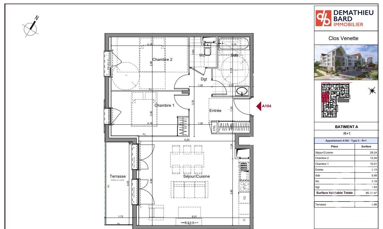 Appartement F3 à vendre - 3 pièces - 66.55 m2 - VENETTE - Miniature 3