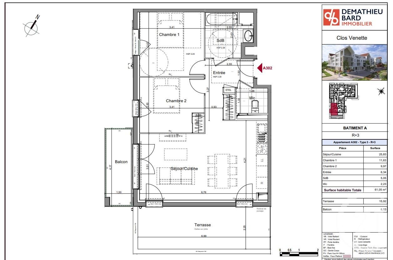 Appartement F3 à vendre - 3 pièces - 61.05 m2 - VENETTE - Miniature 3