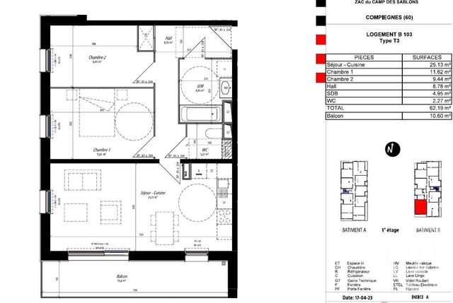 Appartement F3 à louer - 3 pièces - 62.19 m2 - COMPIEGNE - 60 - PICARDIE - Century 21 Infinity